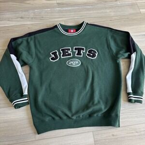 VINTAGE NFL New‎ York Jets Mens Medium Crewneck Sweatshirt Green Embroidered